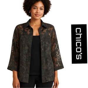 Chico’s Sheer Black 3/4 Sleeve Button Done Blouse Like New Chico’s 0 US 4-6